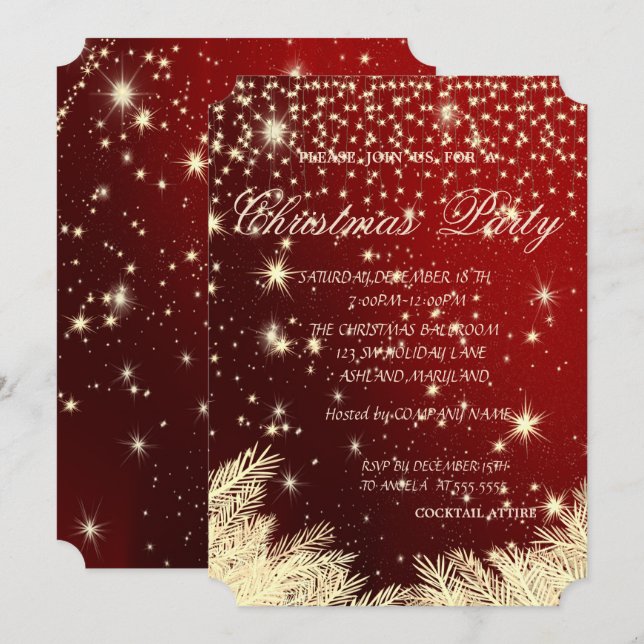 Invitation Branches d'arbre de Noël,Fête de Noël d'entreprise (Devant / Derrière)
