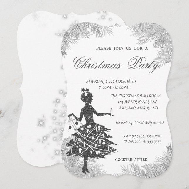 Invitation Branches d'arbre, Fille Soirée de Noël d'entrepris (Devant / Derrière)