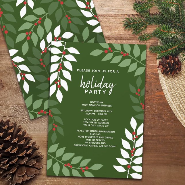 Invitation Branches de baies modernes - Cocktail Holiday Part (Holiday Party Invitation - modern eucalyptus branches with simple fonts )