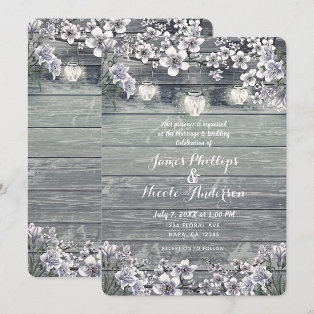 Invitation Branches de cerisier en fleurs d'hiver et mariage  (Devant / Derrière)