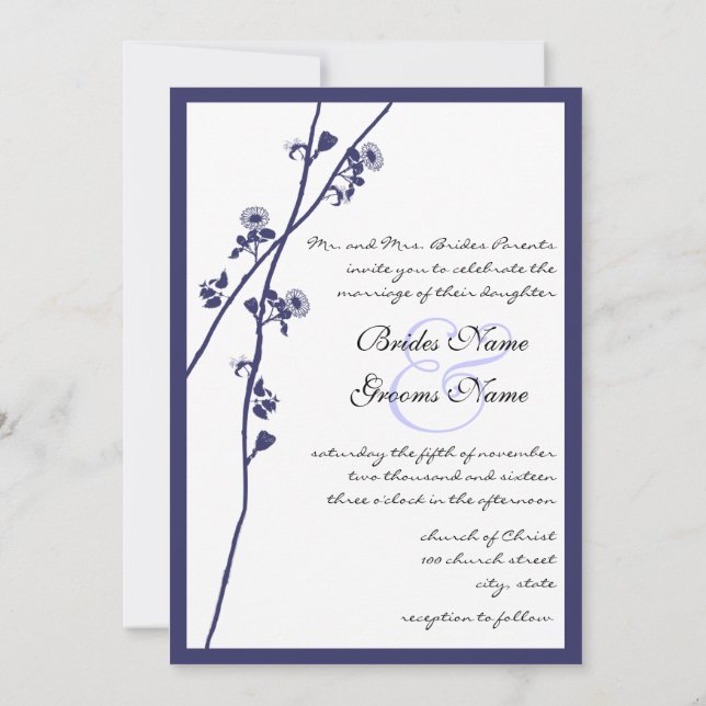 Invitation Branches de fleurs sauvages de la Marine Faire-par (Dos)