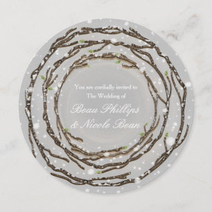 Invitation Branches de mariage d'hiver et neige rustiques de