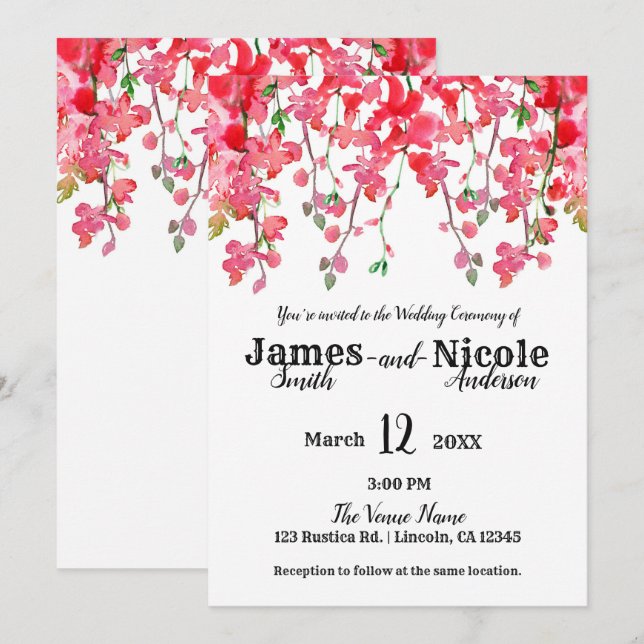 Invitation Branches de mariage floral d'orchidée corail de pr (Devant / Derrière)