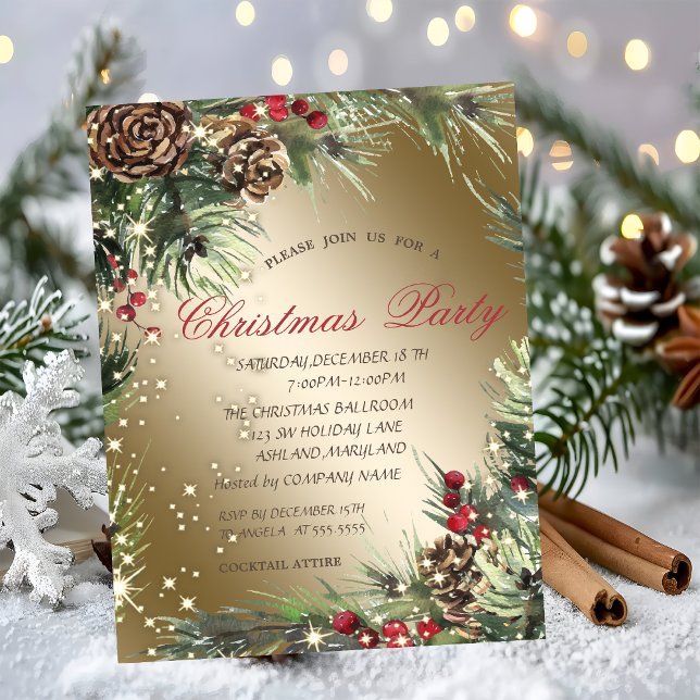 Invitation Branches de pin Cônes de pin Fête de Noël  (Créateur téléchargé)
