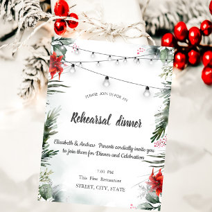 Invitation Branches de pin, Dîner de répétition au poinsettia
