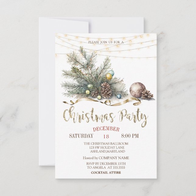 Invitation Branches de pin,Lumières Bois Fête de Noël (Devant)