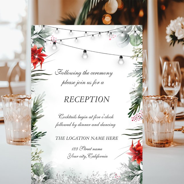 Invitation Branches de pin, mariage au poinsettia (Créateur téléchargé)