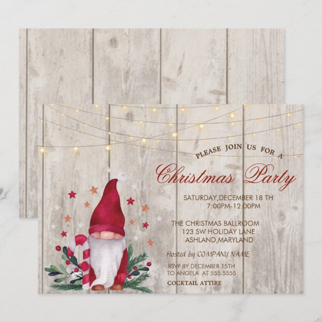 Invitation Branches de pin nain pour fête de Noël en bois (Devant / Derrière)