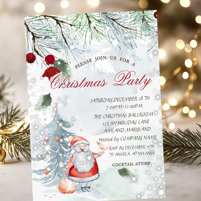 Invitation Branches de pin Père Noël Oiseau Noël (Créateur téléchargé)