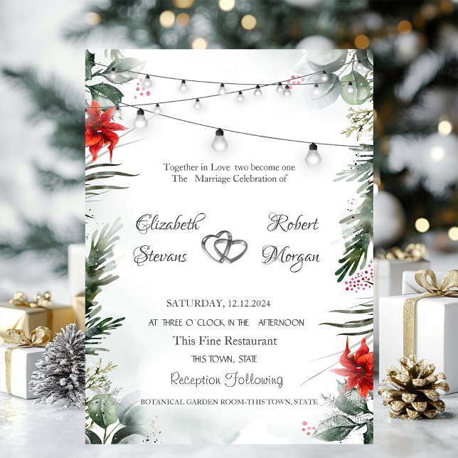 Invitation Branches de pin,Poinsettia Mariage   (Créateur téléchargé)