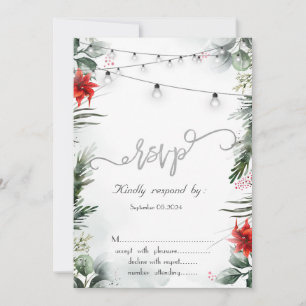 Invitation Branches de pin, Poinsettia RSVP
