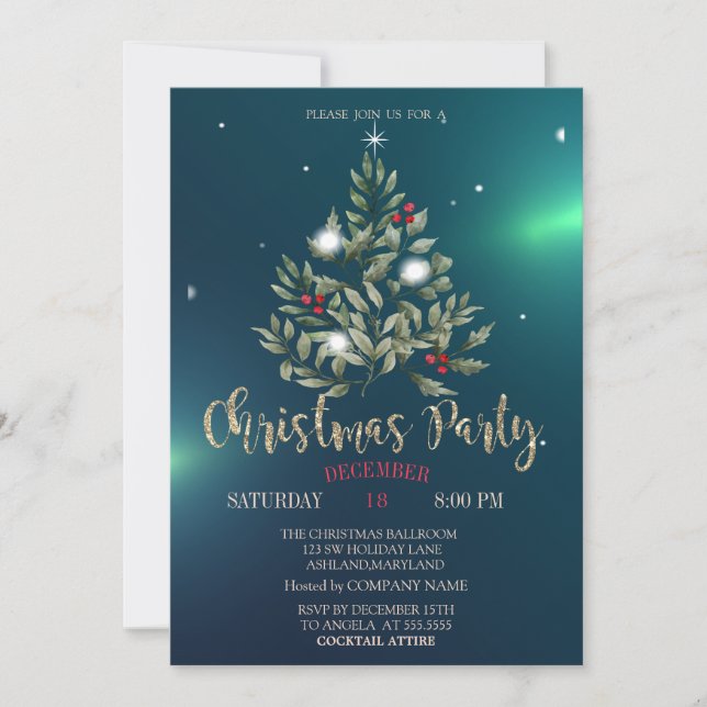 Invitation Branches de pin Société de Noël Partie (Devant)