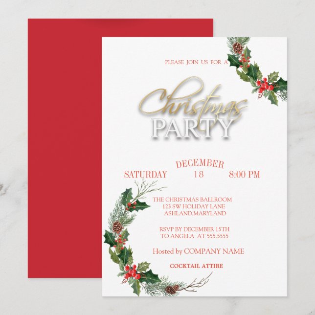 Invitation Branches de Pin Soirée de Noël d'Entreprise (Devant / Derrière)