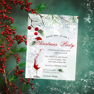 Invitation Branches de pin, Verre, Fête de Noël d'entreprise