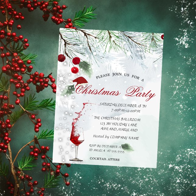 Invitation Branches de pin, Verre, Soirée de Noël d'entrepris (Créateur téléchargé)