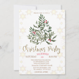 Invitation Branches de pins Flocons de neige Fête de Noël