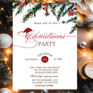 Invitation Branches de pins Santa Hat, Entreprise Noël