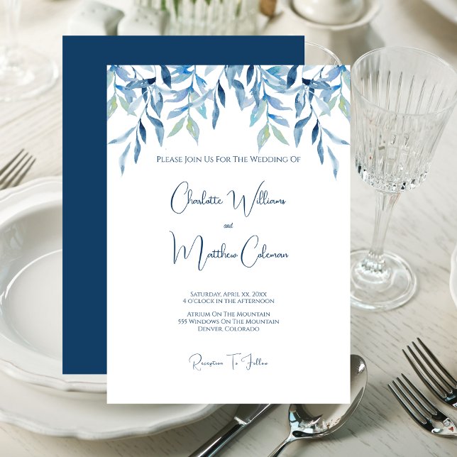 Invitation Branches de saule bleu, Mariage d'aquarelle (Créateur téléchargé)