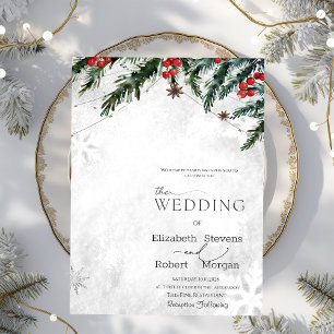 Invitation Branches d'hiver Baies rouges Flocons de neige Mar
