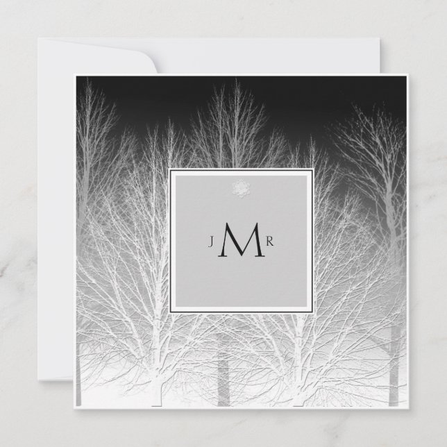 Invitation Branches d'hiver Noir Blanc Mariage Anniversaire (Devant)