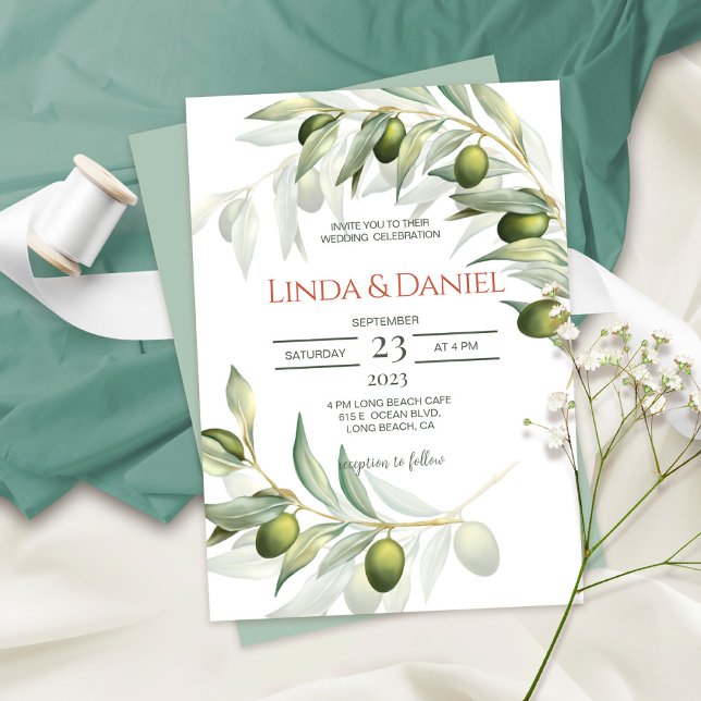Invitation Branches d'olive Aquarelle Mariage rustique (Créateur téléchargé)
