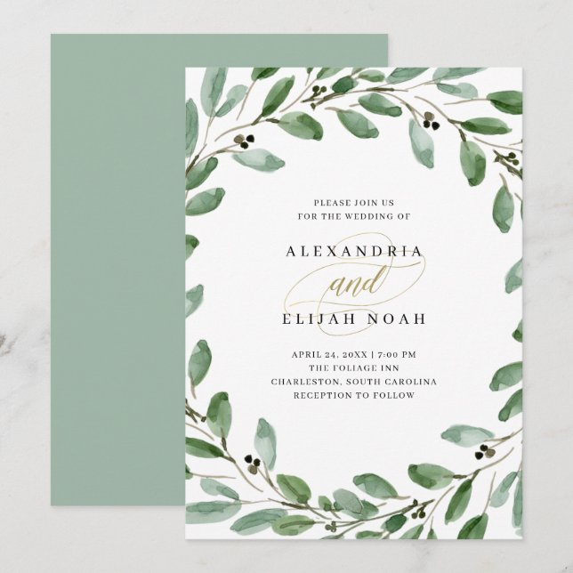 Invitation Branches d'olive peintes| Mariage d'aquarelle simp (Devant / Derrière)