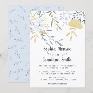 Invitation Branches florales jaune et bleu Mariage