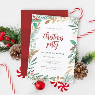 Invitation Branches Gold Foil Aquarelle Noël