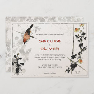 Invitation Branches japonaises d'oiseaux Feuilles Vintages