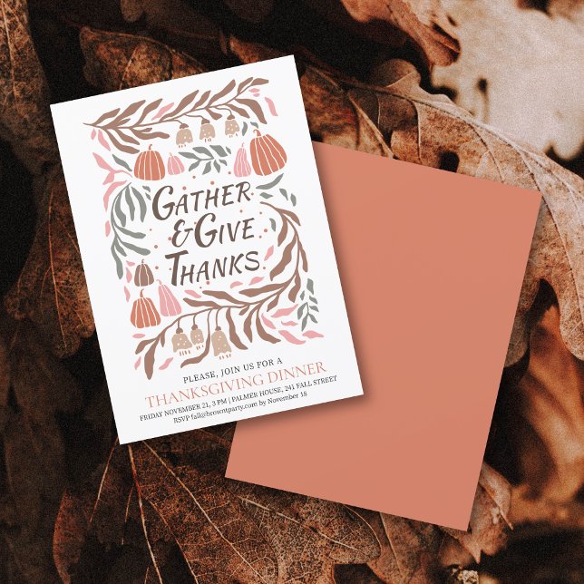 Invitation Branches rétro et citrouilles tombent Thanksgiving (Créateur téléchargé)