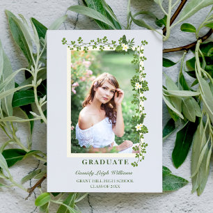 Invitation Branches tropicales & Fleurs blanches Graduation