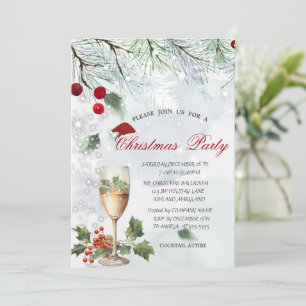 Invitation Branches, Verre, Baie de houx, Noël d'entreprise