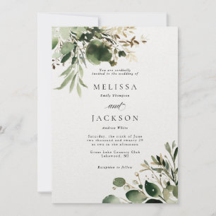 Invitation Branches vertes et Mariage de crème