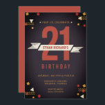 Invitation Brasserie Guys 21e anniversaire Marine Blue<br><div class="desc">Stylish marine bleu,  rouge et jaune 21e anniversaire invitation pour le gars américain tout entier! Customisez chaque ligne de texte avec les détails de votre fête et envoyez cette invitation de fête de 21e anniversaire à toute sa famille et ses amis. L'envers de l'invitation est de coordination rouge.</div>