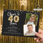 Invitation Bravo à 40 ans2 Photos Script Balloon Confetti<br><div class="desc">Célébrez un 40e anniversaire avec ces invitations de fête élégantes et festives avec le titre CHEERS TO 40 YEARS avec des numéros de ballon d'or faux métallique et typographie de script moderne, 2 photos et confetti dans votre choix de couleur arrière - plan (montré en noir). ASSISTANCE : Pour obtenir...</div>