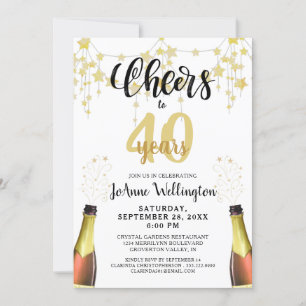 Invitation Bravo à 40 ans Black Gold Stars Script