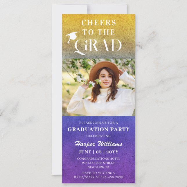 Invitation Bravo À La Moderne Et Moderne Photo Purple Gold Gr (Devant)