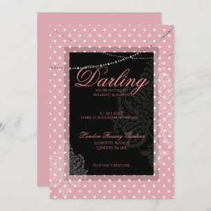 Invitation Breakfast brunch pink with white polk dots