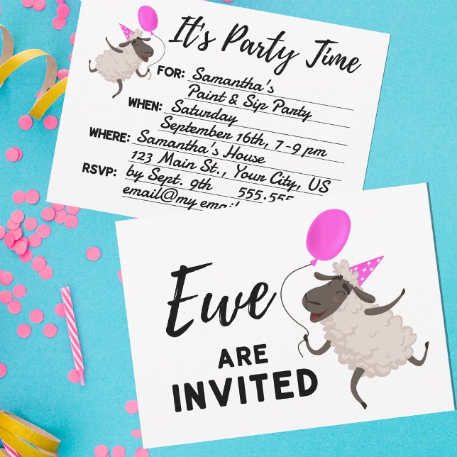Invitation Brebis Rose Vous êtes Invités Fête de Toutes Occas (Créateur téléchargé)