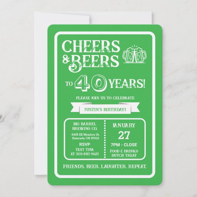 Invitation Brewery Pub Anniversaire Acclamations et Bières po (Devant)