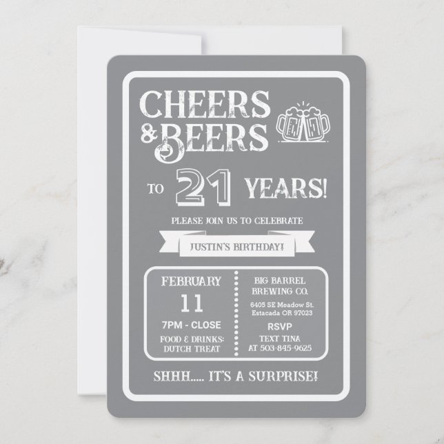 Invitation Brewery Surprise Cheers and Beers to 21 Years (Devant)