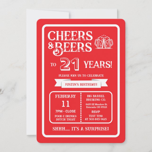 Invitation Brewery Surprise Cheers and Beers to 21 Years (Devant)