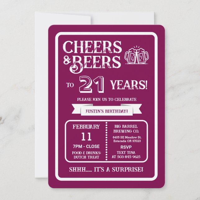 Invitation Brewery Surprise Cheers and Beers to 21 Years (Devant)