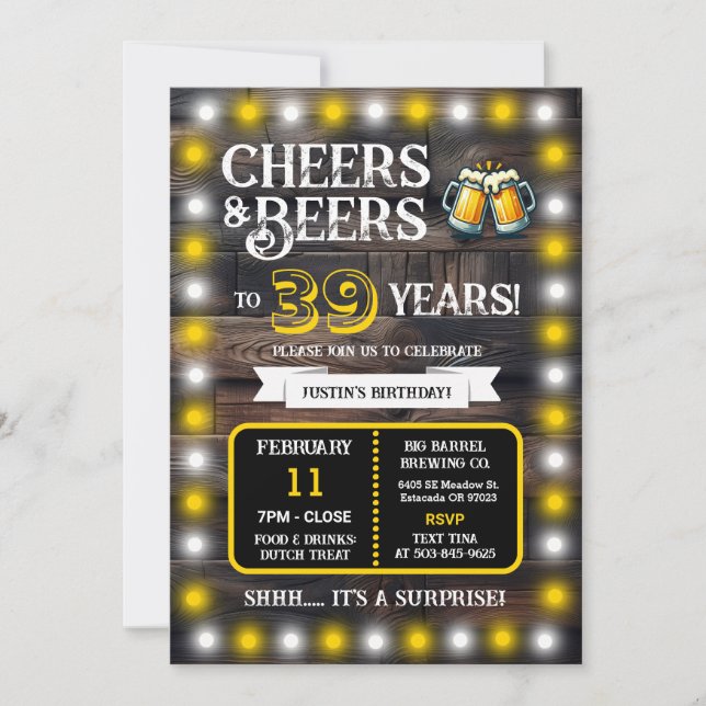 Invitation Brewery Surprise Cheers and Beers to 39 Years (Devant)
