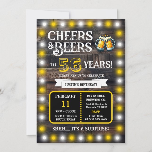 Invitation Brewery Surprise Cheers and Beers to 56 Years (Devant)