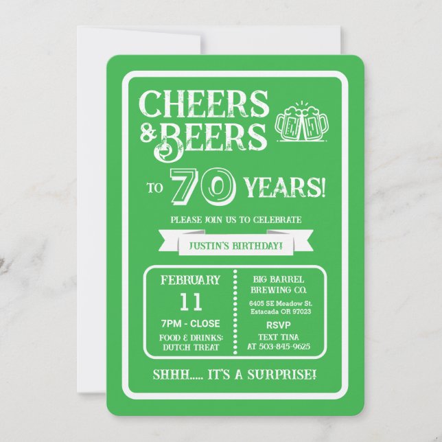 Invitation Brewery Surprise Cheers and Beers to 70 Years (Devant)