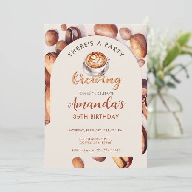 Invitation Brewing Coffee Bean Any Age Birthday (Debout devant)