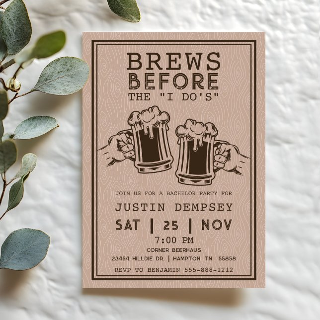 Invitation Brews Before I Do's Bachelor Party Brewery  (Brews Before i Do's Beer Mugs Bachelor Party Invitation)