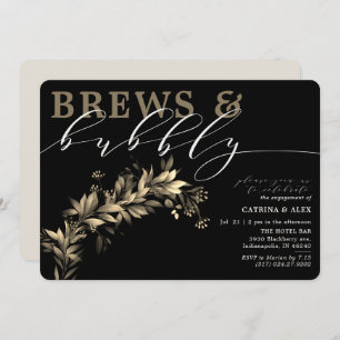 Invitation Brews Bubbly Black Beig Green Engagement Party