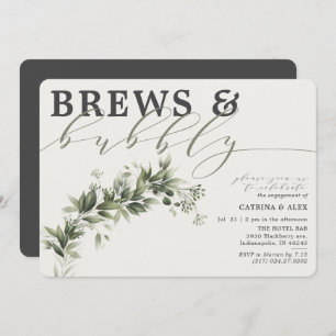 Invitation Brews Bubbly Grey Faded Green Party
